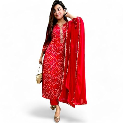 RangMahal Women's Tunic Dress for Women - Pink Rayon Embroidered Sequence Kurta Set – Hand Embroidered Indian Straight Kurti with Pant – Casual Indian Suit Set for Office & Daily Wear-Large