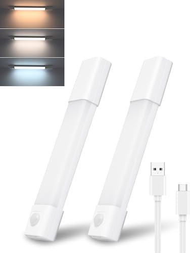 OUSIDE LED Sottopensile Cucina con Sensore di Movimento, Magnetica Senza Filo Ricaricabile Luci per Armadio, Dimmerabile, 3 Temperature di Colore per Cucina, Guardaroba, Scale (20cm,2 Pezzi)