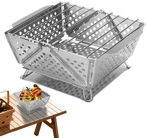Barbecue au charbon de bois - Barbecue en acier inoxydable et fumoir - Barbecue pliable portable pour la maison, le camping, le pique-nique, le jardin, les voyages, le bateau, la terrasse