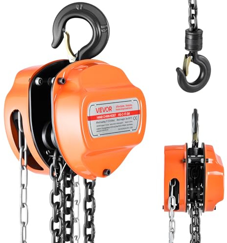 VEVOR Paranco a Catena Manuale, Capacità 1 T, con Catena Zincata G80 di Aggiornamento, Altezza di Sollevamento 3 m, Paranco a Puleggia per Macchinari Automobilistici da Magazzino, Arancione