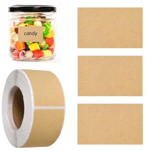 640pcs Kraft Paper Label Stickers, Self Adhesive Gift Label Stickers, Blank Sticky Labels for Essential Oil Bottles, Spices, Jam Jars, Food Containers, Gifts, Glass Bottle, Envelope Labels (Square)