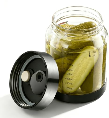 Kayuneed Tarro de fermentación de 1 L, recipiente para kimchi con tapa, tarro de fermentación con válvula de fermentación, vaso de fermentación de kéfir, chucrut para chucrut, kimchi, recipiente
