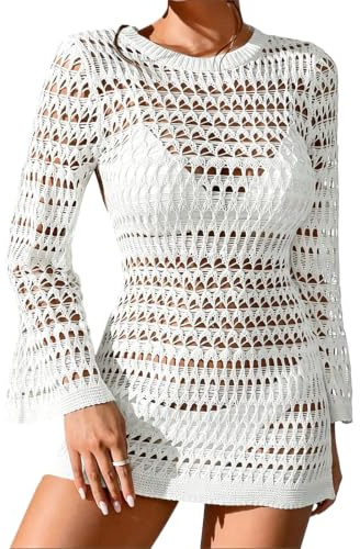 APGLSXY snygg lång nätklänning stickad med klockärmar bekväm polyester spetsklänning, perfekt för resor och cocktail klockärmar