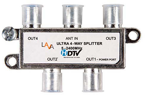 LAVA 4 Way High Performance Coax Cable Splitter, 5-2400 MHz, RG6 Compatible, Works with HD TV, Satellite, High Speed Internet, Amplifier, Antenna w/ High shielding structure