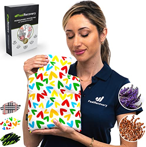 Cuscino Termico forma di Borsa dell'Acqua Calda - Cuscino Riscaldante con Semi di Lino e Fiori di Lavanda (30x22 cm) - Riscaldabile al Microonde con Federa Esterna Lavabile in Cotone 100% (Cuori)