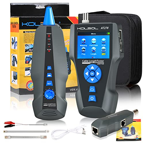 KOLSOL Network Cable Tester, NF-8601S TDR Multi-Functional LCD Wire Tracker for RJ45, RJ11, BNC, Metal Cable,PING/POE Cable Length Test with Port Flashing