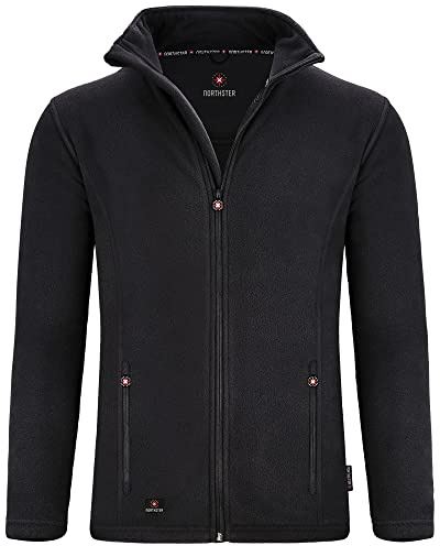 Northster Herren Fleecejacke Fleece Zipper Männer Outdoorjacke Outdoor Übergangsjacke Wanderjacke Sweatshirtjacke Arbeitsjacke Jacke warm leicht sportlich weich kuschelig schwarz schwarze N963 XL