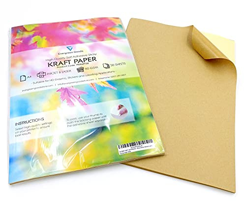 EVG 50 Feuilles A4 Kraft Matte Auto-Adhésif Etiquettes d'adresse papier adhesif imprimable au jet d'encre et au laser papier kraft pour enseignes, impression de textes et d'images