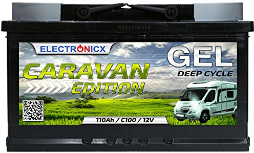 Electronicx Batteria di alimentazione GEL 110Ah 12V Caravan Edition – 110 Ah C100 – Batteria GEL per camper, barca, van, impianto solare a isola – 315×175×190 mm – senza manutenzione, a tenuta stagna