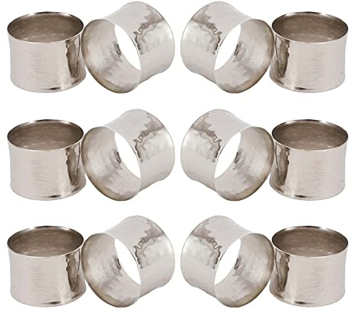 ITOS365 Handmade Round Hammered Silver Napkin Rings Holder for Dinning Table Parties Everyday, Set of 12