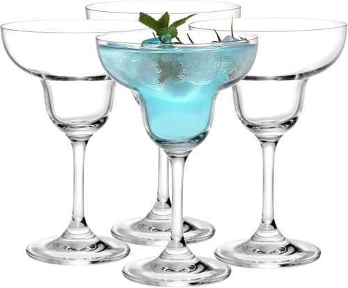 Suwimut Set of 4 Stemmed Margarita Glasses, 9 oz Clear Margarita Cocktail Glasses Reusable Dishwasher Safe Drink Glassware, Great Holiday, Housewarming & Wedding Gift
