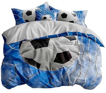 FEBE 3D Bettwäsche Fußball Bettbezug-Set 135x200 + Kissenbezug 80x80 cm Wendebettwäsche 2 Teilig mit Reißveschluss