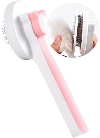 Vecibel Haustierbürste Katzenbürste Hundebürste mit Massagefunktion für Langhaar und Kurzhaar Haar Entferner Geschmeidigen Borsten Reinigung der Bürste zur Entfernung der Unterwolle Edelstahl Rosa