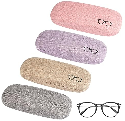 Brillenetui Hartschale, 4 Stück Hartschalen-Brillenetui Leinen, Brillenetui Box Tragbare Harte Brillenetui, Brillenetuis Hardcase, Etui für Brillen, Lesebrillen und Kleine Sonnenbrillen (4 Farben)
