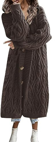 Chaqueta de punto gruesa con botones de mujer de manga larga, casual, cárdigan, abrigada, gruesa, ropa exterior larga, marrón, 3XL