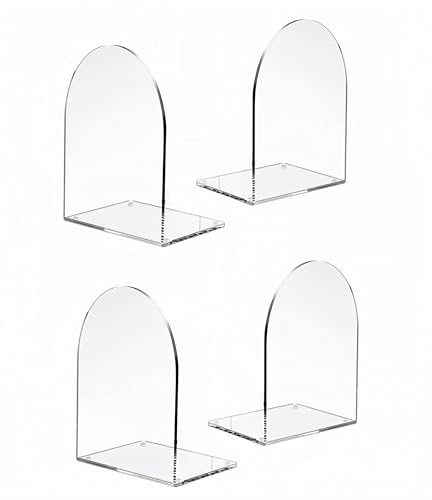 Deefongo Acryl Buchstützen, 4 Stück für Regale, Bücherregale und Schreibtisch-Organizer - Klare, Transparent Bücherstützen für Bücher und Heimbürobedarf