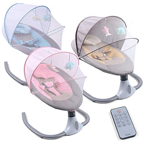 Babywippe, Elektrische Babyschaukel mit Musik,Elektrische Babywippe Monate Faltbar Abnehmbar und Waschbar mit Fernbedienung Bluetooth bis 12 Monate (Rosa)