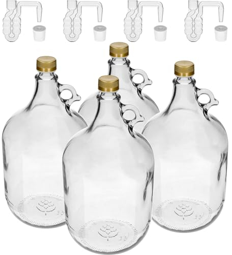 lilawelt24 4X Set 5L Flasche +Gummistopfen + Gärröhrchen Gärballon Weinballon Gärbehälter/brauen/Wein Machen/Glasflasche