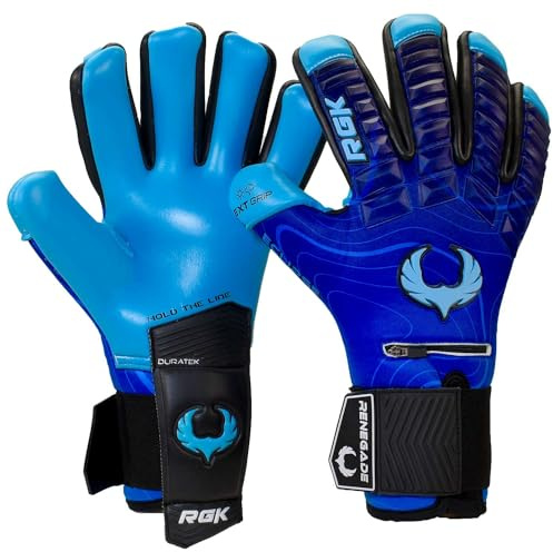 Renegade GK Eclipse Riptide Professional Goalie Gloves with Pro-Tek Fingersaves Black| Blue Soccer Goalkeeper Gloves (Size 10, Adult, Negative Cut, Level 5)