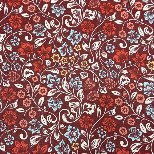 MAGAM-Stoffe Josefine Blumen Baumwollstoff aus Frankreich ÖKO-TEX Meterware 50cm (Blumenranken rot)