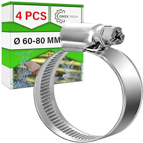 Jeu de 4 Pièces Collier De Serrage Metallique Ø 60-80 mm a une Finition Galvanisée avec un Revêtement de ≥ 5 Microns - MADE IN SPAIN - ONIX TECH
