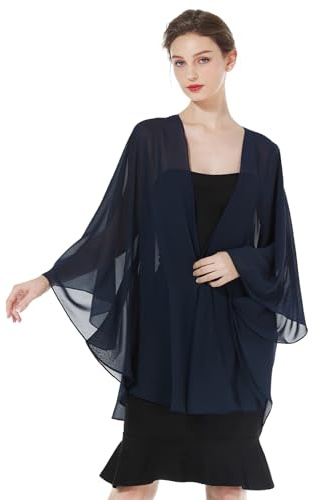 BEAUTELICATE Chiffon Kimono Cardigans Women Oversized Bolero Shrug Sheer Cover Up With Arm Holes For Summer Wedding Evening Bridal Bridesmaids Mother of The Bride(One size,Midnight Blue)