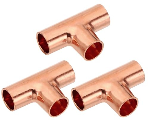 PATIKIL 10mm ID 1mm Épais Raccord en Té en Cuivre, 3Pcs 99,9% Voies Cuivre Pure Raccord de Tuyau, Connecteur de Tube à Rayon Court avec Connexion Soudée à la Sueur