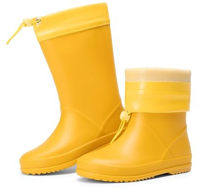 DREAM PAIRS Kids Stivali da Pioggia con Cordoncino Regolabili Stivali da Pioggia in Gomma Leggera Antiscivolo per Ragazzi e Ragazze,Size 32,Giallo,SDRB2401K