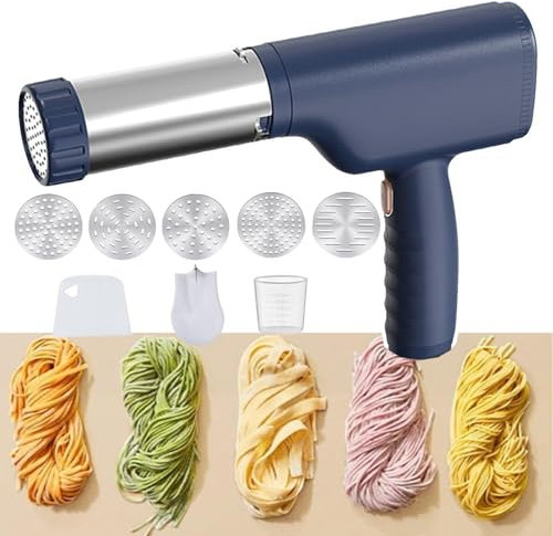 MáQuina Para Hacer Pasta EléCtrica De Mano, MáQuina Para Hacer Pasta InaláMbrica 5 En 1, 1500 Mah MáQuina PortáTil Para Hacer Fideos,MáQuina AutomáTica Para Prensar Fideos,Blue