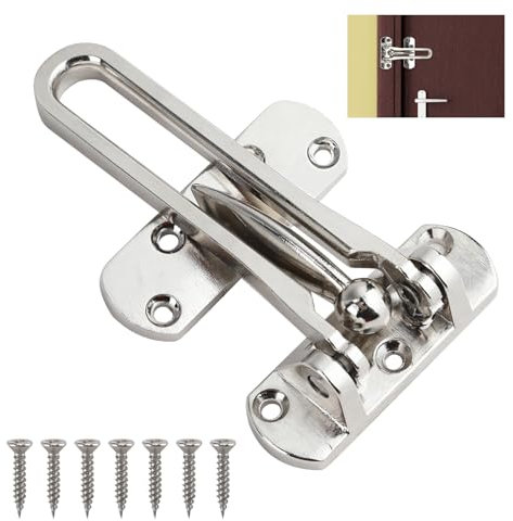 Chaîne de porte avec barre pivotante de sécurité pour porte d'entrée - Finition nickel brossé, protection de porte antivol en alliage de zinc, installation facile pour portes en bois de maison et