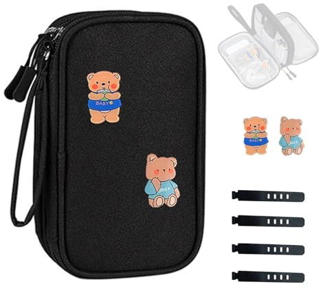 KASESSS Organizer Cavi, Porta Cavi con 4 Fascette, Porta Cavi da Viaggio, All'acqua Organizer Cavi da Viaggio Porta Caricabatterie Multifunzionale Borsa Porta Cavi per Caricatore Auricolare Power Bank