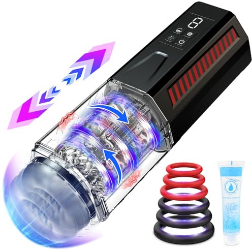 Masturbatore Uomo Sex Toys per Uomini - Masturvatore per Uomo Eletrico LED con 7 Vibrazione e Telescopico e Rotante, Masturbatore Maschile Automatico Sexy Toys con Vagina Finta 3D e Anelli per il Pene