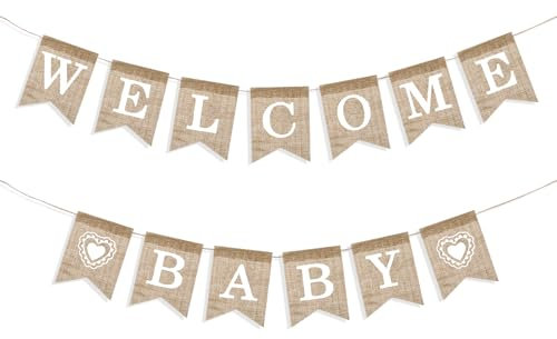JIYIN Cartel de arpillera de bienvenida para bebé, decoración neutra para baby shower, elegante anuncio de bebé pretrunido, lindo cartel de llegada de bebé, adorable decoración de baby shower