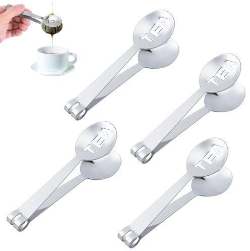 4 PCS Tea Bag Squeezer,Stainless Steel Tea Spoon Tea Bag Holder,Solid Spoon Shaped Tea Bag Squeezer,Practical Tea Bag Squeezer,Used to Pick Up Loose Tea Rock Sugar Cubes,Suitable for Tea Drinkers