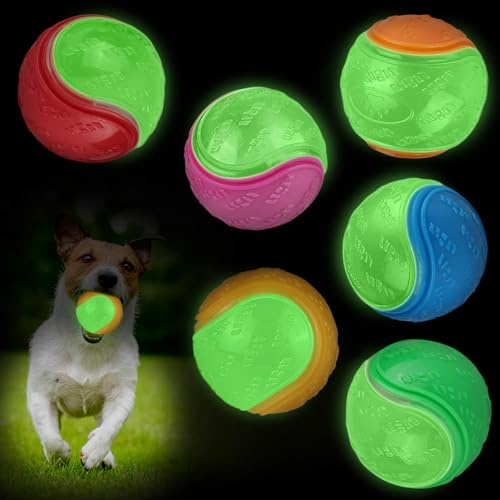 6 Pezzi Giochi per Cani indistruttibile, 6.5 cm Palla per Cani Luminosa al Buio, Palle Rimbalzante in Gomma da Cane, Giochi per Canis, Giocattoli Interattivi per Canis