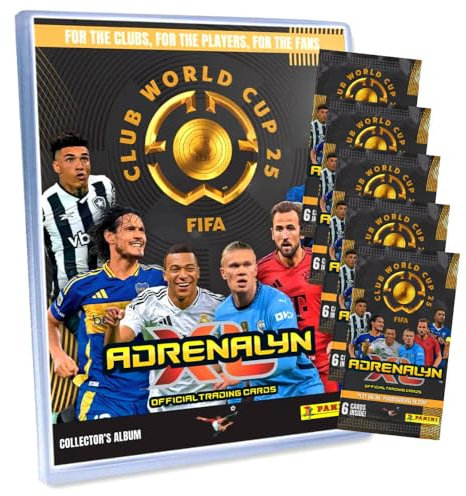 Bundle with Panini FIFA Club World Cup 2025 - World Cup Trading Cards - World Cup Trading Cards - Selection + Exclusive Birthday Card (1 Folder + 5 Boosters)