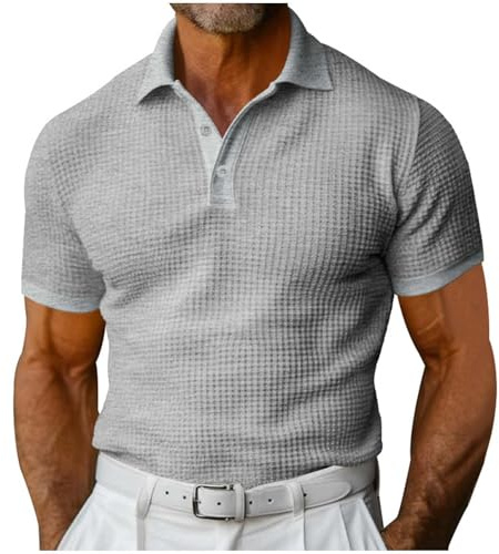 Camiseta italiana para hombre con solapa y manga corta de talla grande para Europa y Estados Unidos Tops con cordones, Gris claro., L