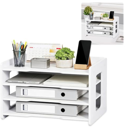 Wapasezyar Organizador de escritorio A4, bandeja para cartas, soporte para documentos, bandeja de papel A4, organizador de archivos, cajón organizador para el hogar, oficina, escuela (color blanco-4