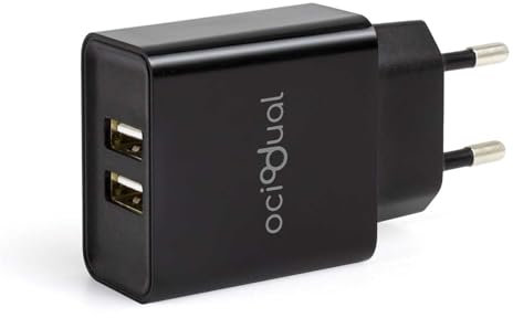 OcioDual Caricabatterie da Muro EU, 2 Porte USB da 5 V, 2,1 a, 10 W, Caricabatterie per Smartphone, Adattatore di Alimentazione per Presa USB, Ricarica Rapida, Modello: ST600, Nero