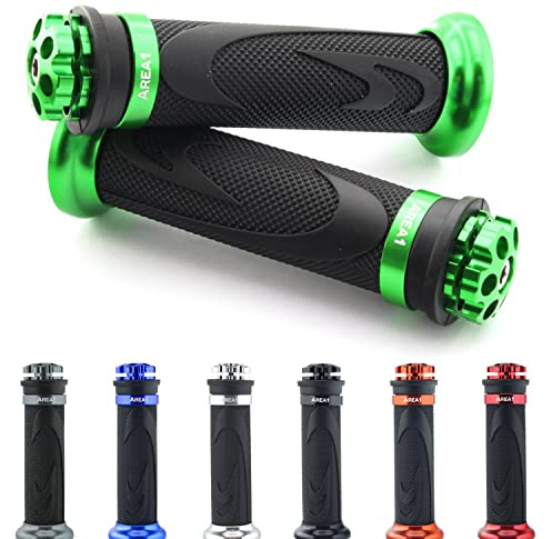 Area1 universal Motorrad Motorroller Lenkergriffe Griffe Griffgummis 2 Stück 1x 22mm + 1x 24-25mm (7/8 / 1 Zoll) (RS1) (Grün) Kompatibel mit KSR