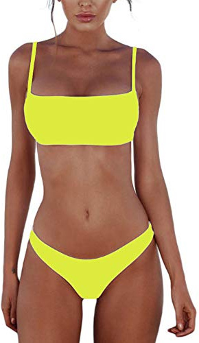 Meioro Conjuntos de Bikinis para Mujer Push Up Bikini Traje de baño de Tanga de Cintura Baja Trajes de baño Adecuado Viajes Playa La Natacion (L, Amarillo)