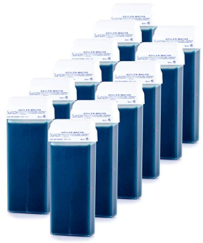 Sunzze Wachspatronen Set mit Warmwachspatronen zur Haarentfernung mit je 100ml Wachspatronen, Roll-On Wachs zur Epilation mit Vliesstreifen. (Wachspatrone Azulen, 12 Stück)