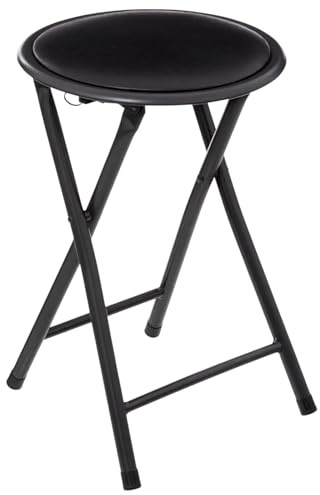 TIENDA EURASIA - Taburete Plegable Cocina | Estructura de Metal | Asiento Acolchado | Anilla de Seguridad | Medida 45x30x30cm | Peso Máx 100Kg (Negro)