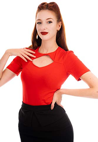 Ro Rox Eva Blusa Vintage Pinup Retro Rockabilly 1950 Formal Oficina - Rojo (XS)