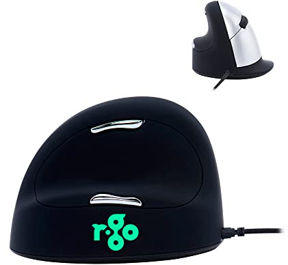R-Go HE Break - Mouse ergonomico con software anti-SI, per mancini/mani grandi, prevenzione braccio tennis, mouse ergonomico verticale con cavo USB, 500/1500/2000/3500 DPI, 5 tasti, per Windows/MacOS