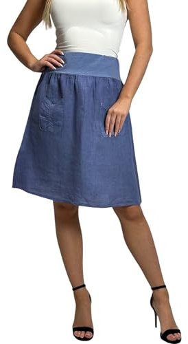 Mississhop 358 Damen Leinen Rock Sommerrock locker kurz Freizeit 100% Leinen 100% Leinenrock Strand Jeansblau