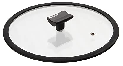 Moneta Coperchio Piatto, Bordo in Silicone e pomolo reggimestolo, 30 cm, Transparent And Black, 0004124530