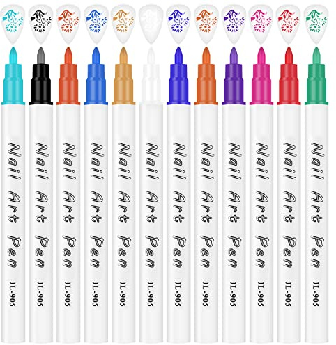 12 Pcs Nail Art 3d Painted Pen, Colorful Nail Graffiti Pen, Quick Drying Nail Art Painting Pen, Nail Point Graffiti Dotting Liner Pen, Smooth Nail Art Drawing Pen for Flower Pen Hook Line Diy Nail Art