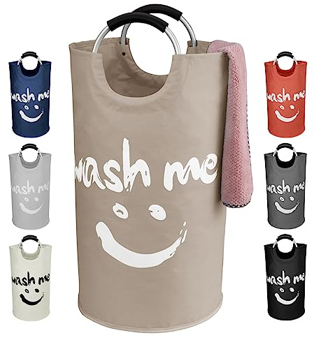 IHOMAGIC 115L Grande Cestos para la Colada, Smiley Bolsa de lavandería plegable, Independiente Cesto Ropa Sucia con Asa para Juguetes, Mantas, Ropa, Esterillas de Yoga, Herramientas de Pesca - Caqui