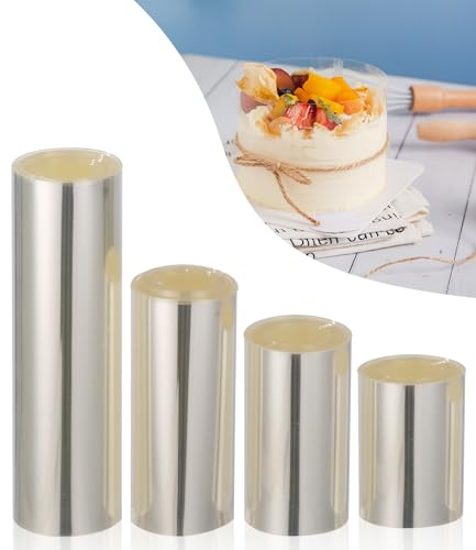 SOBEAU 4 Pieces Rodoide Transparent Patisserie 6cm/8cm/10cm/15cm x 10 m Acetate Film,Film Protecteur pour Les Bordures de gâteaux,pour Les Anneaux de décoration des gâteaux à la Mousse au Chocolat